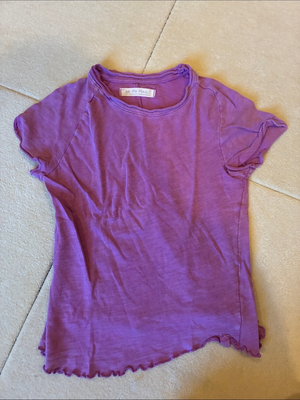 Free People purple ruffle-edge short sleeve tee